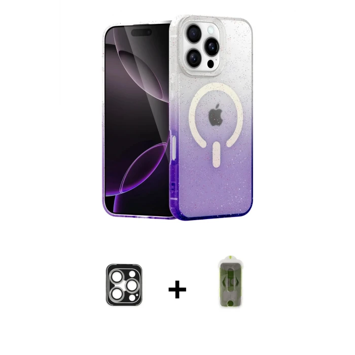 ieg™ iPhone 16 Pro Max Kılıf Eksen Minimal Özel Seri - Siyah Joko Magic 5D Hayalet Cam + PVD Metal Kamera Lens - GS
