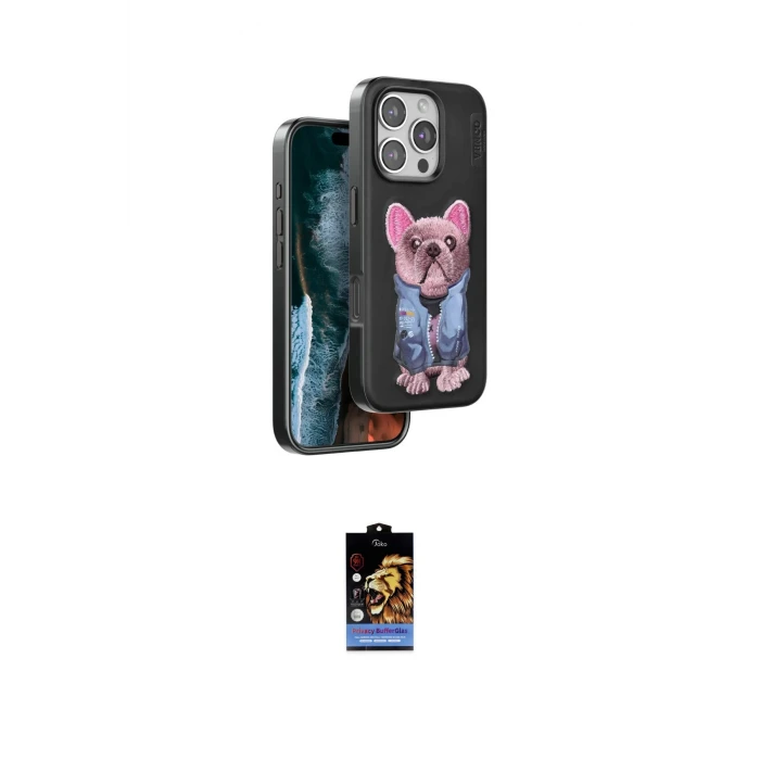 ieg™ iPhone 16 Pro Max Kılıf İz Minimal Koleksiyonu - Siyah Buffer Hayalet Cam Ekran Koruyucu