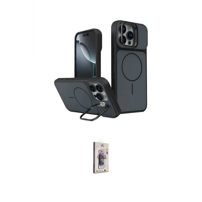 ieg™ iPhone 16 Pro Max Kılıf İz Modern Prime - Siyah Bilvis 3D Cam Ekran Koruyucu