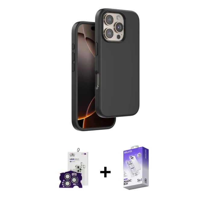 ieg™ iPhone 16 Pro Max Kılıf Kıvılcım Çizgi Serisi - Siyah Bilvis 5in1 3D Magic Cam Ekran Koruyucu + Bilvis Titan Kamera Lens - GS