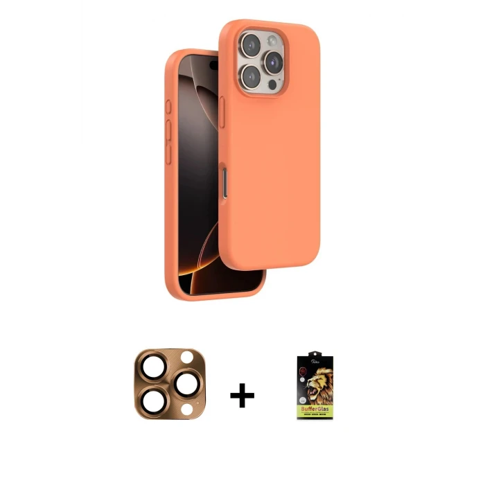 ieg™ iPhone 16 Pro Max Kılıf Kıvılcım Çizgi Serisi - Siyah Buffer Cam Ekran Koruyucu + Pers Alüminyum Kamera Lens - CLTM