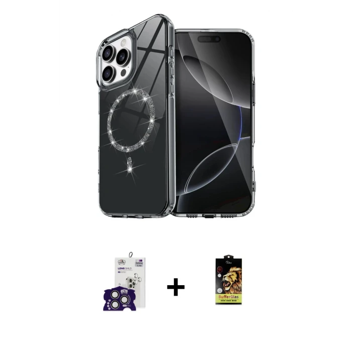 ieg™ iPhone 16 Pro Max Kılıf Kıvılcım Form Prime - Siyah Buffer Cam Ekran Koruyucu + Bilvis Titan Kamera Lens - TMGI