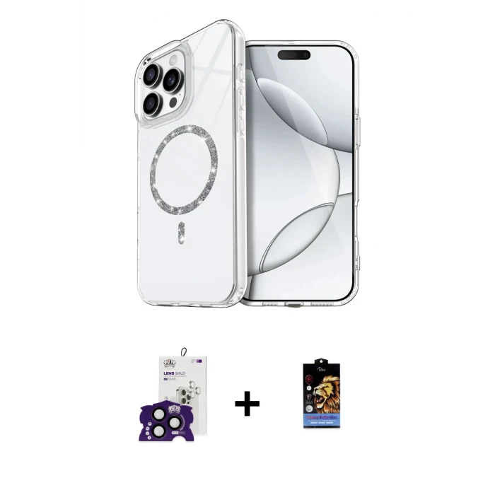 ieg™ iPhone 16 Pro Max Kılıf Kıvılcım Form Prime - Siyah Buffer Hayalet Cam Ekran Koruyucu + Siyah Bilvis Titan Kamera Lens