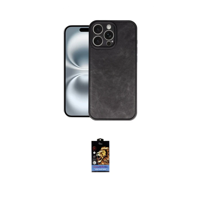 ieg™ iPhone 16 Pro Max Kılıf Kıvılcım Işık Serisi - Siyah Buffer Hayalet Cam Ekran Koruyucu