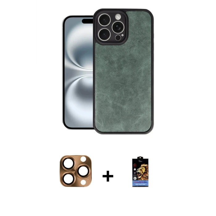 ieg™ iPhone 16 Pro Max Kılıf Kıvılcım Işık Serisi - Siyah Buffer Hayalet Cam Ekran Koruyucu + Pers Alüminyum Kamera Lens - CLTM