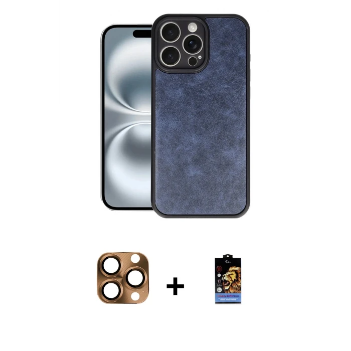 ieg™ iPhone 16 Pro Max Kılıf Kıvılcım Işık Serisi - Siyah Buffer Hayalet Cam Ekran Koruyucu + Pers Alüminyum Kamera Lens - CLTM