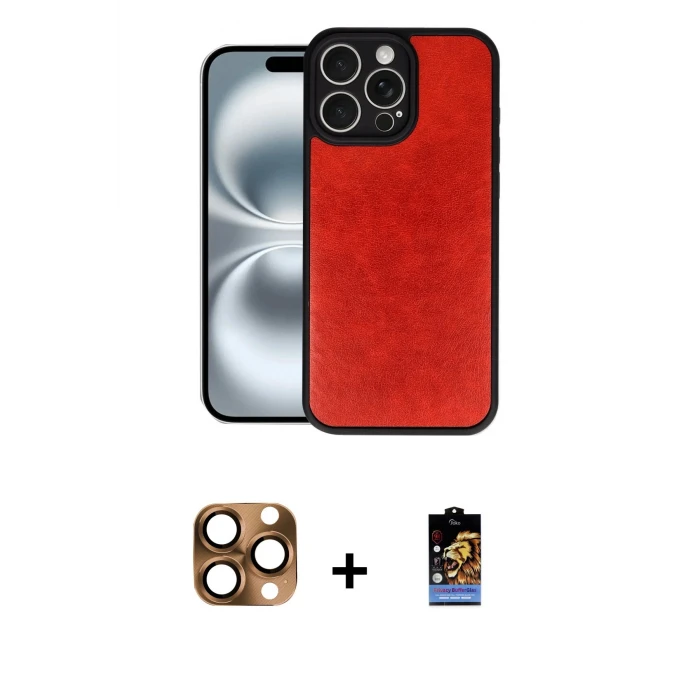 ieg™ iPhone 16 Pro Max Kılıf Kıvılcım Işık Serisi - Siyah Buffer Hayalet Cam Ekran Koruyucu + Pers Alüminyum Kamera Lens - CLTM