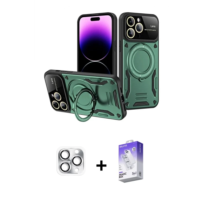ieg™ iPhone 16 Pro Max Kılıf Kıvılcım Modern Serisi - Siyah Bilvis 5in1 3D Magic Cam Ekran Koruyucu + Pers Alüminyum Kamera Lens - GS
