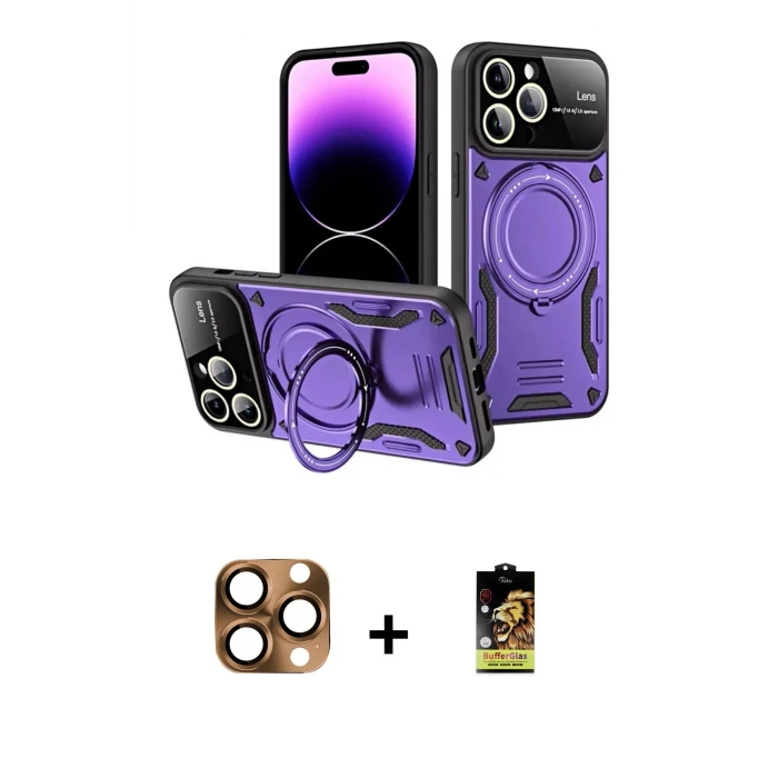 ieg™ iPhone 16 Pro Max Kılıf Kıvılcım Modern Serisi - Siyah Buffer Cam Ekran Koruyucu + Çöl Titanyum Pers Alüminyum Kamera Lens