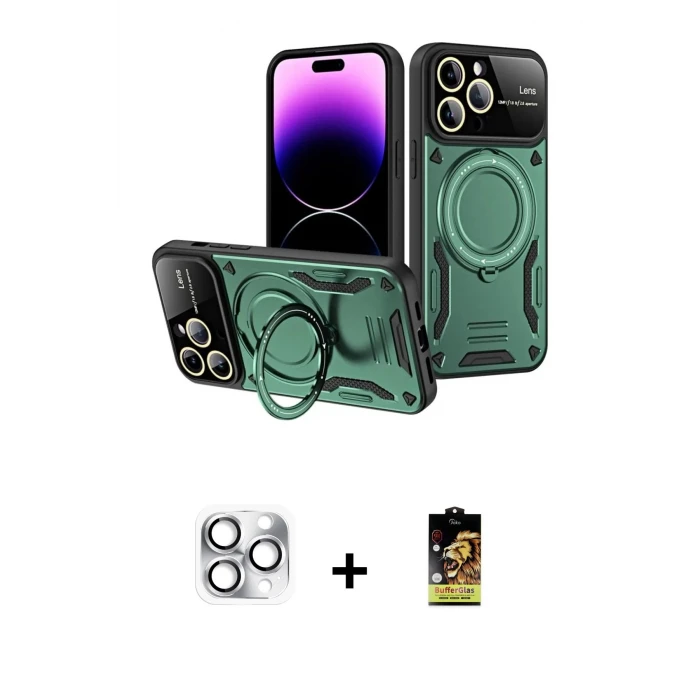ieg™ iPhone 16 Pro Max Kılıf Kıvılcım Modern Serisi - Siyah Buffer Cam Ekran Koruyucu + Pers Alüminyum Kamera Lens - GS