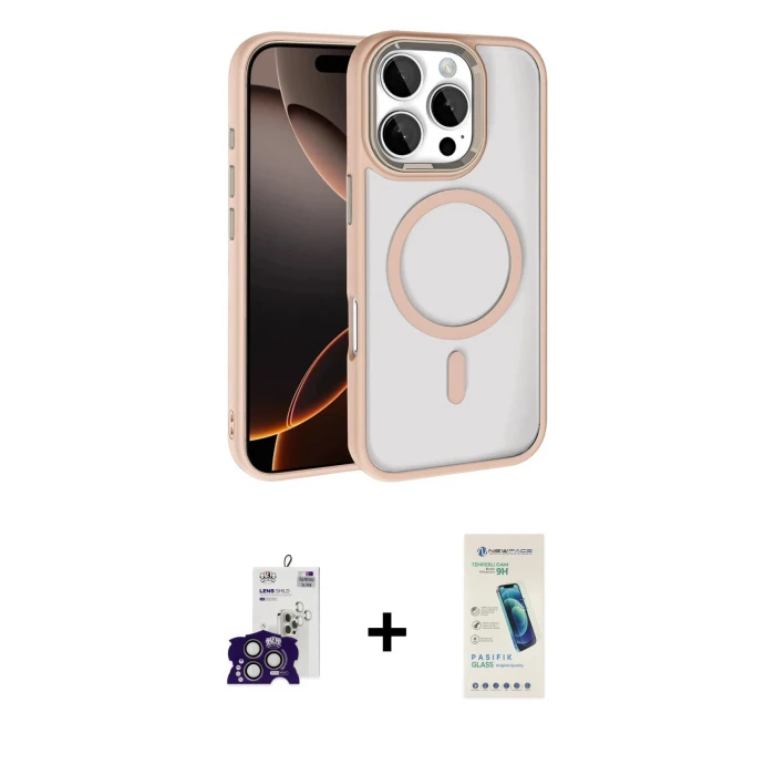 ieg™ iPhone 16 Pro Max Kılıf Kıvılcım Prime - Şeffaf Pasifik Cam Ekran Koruyucu + Bilvis Titan Kamera Lens - TMGI