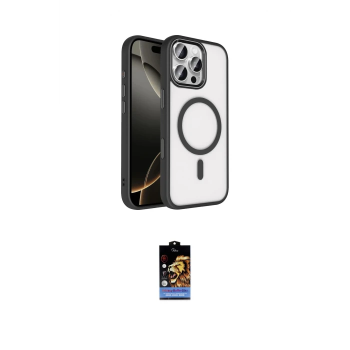 ieg™ iPhone 16 Pro Max Kılıf Kıvılcım Prime - Siyah Buffer Hayalet Cam Ekran Koruyucu