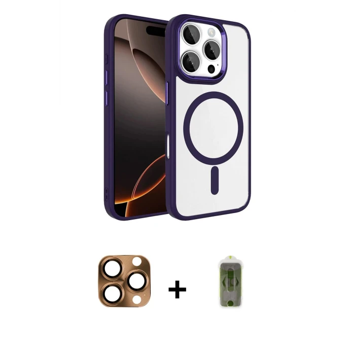 ieg™ iPhone 16 Pro Max Kılıf Kıvılcım Prime - Siyah Joko Magic 5D Hayalet Cam + Pers Alüminyum Kamera Lens - CLTM