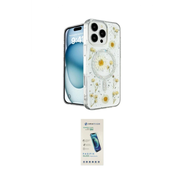 ieg™ iPhone 16 Pro Max Kılıf Kozmos Doku - Şeffaf Pasifik Cam Ekran Koruyucu