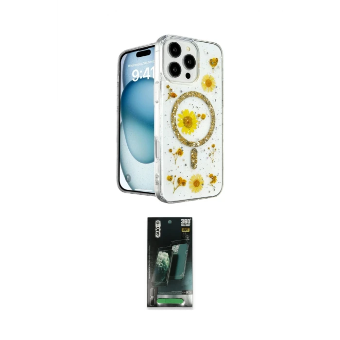 ieg™ iPhone 16 Pro Max Kılıf Kozmos Doku - Siyah 360 Mat Full Body Arka Koruyucu
