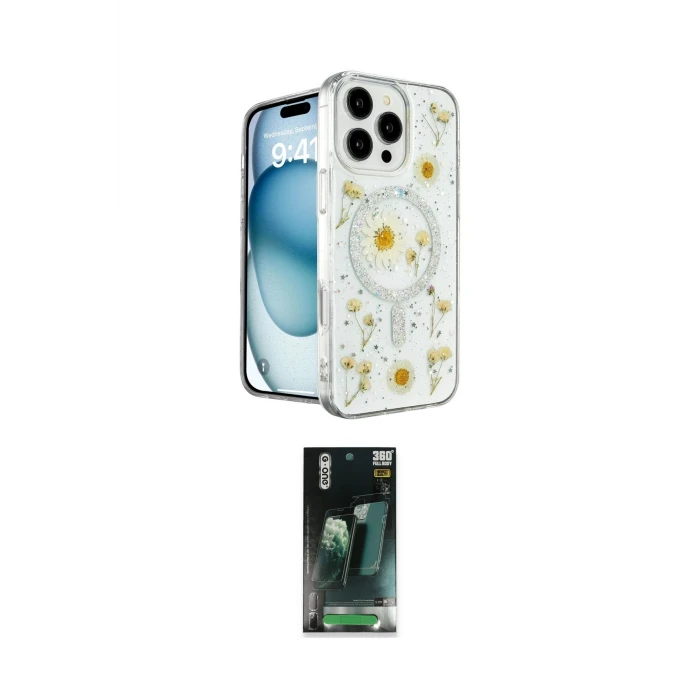 ieg™ iPhone 16 Pro Max Kılıf Kozmos Doku - Siyah 360 Mat Full Body Arka Koruyucu