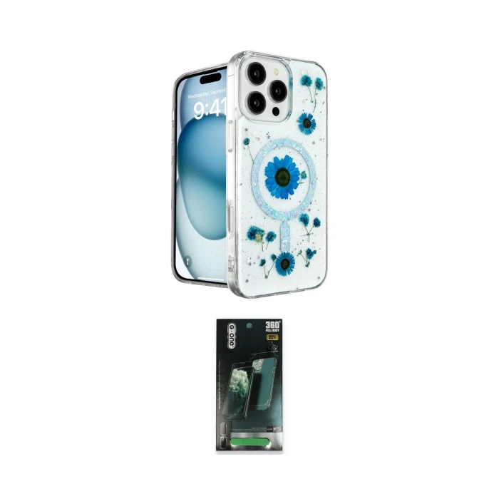 ieg™ iPhone 16 Pro Max Kılıf Kozmos Doku - Siyah 360 Mat Full Body Arka Koruyucu