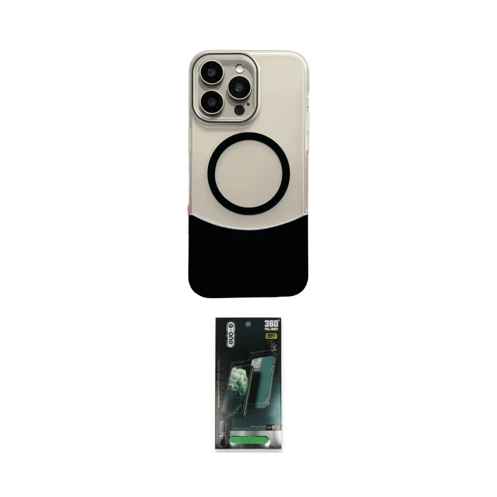 ieg™ iPhone 16 Pro Max Kılıf Kozmos Form Özel Seri - Siyah 360 Mat Full Body Arka Koruyucu