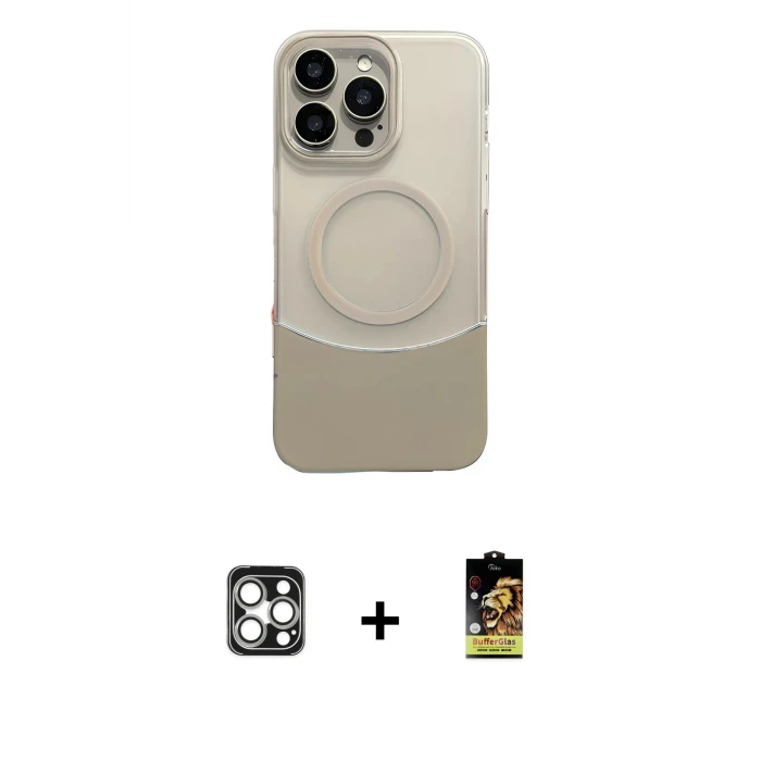 ieg™ iPhone 16 Pro Max Kılıf Kozmos Form Özel Seri - Siyah Buffer Cam Ekran Koruyucu + PVD Metal Kamera Lens - GS