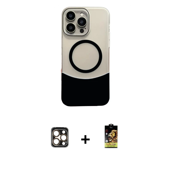 ieg™ iPhone 16 Pro Max Kılıf Kozmos Form Özel Seri - Siyah Buffer Cam Ekran Koruyucu + PVD Metal Kamera Lens - GD
