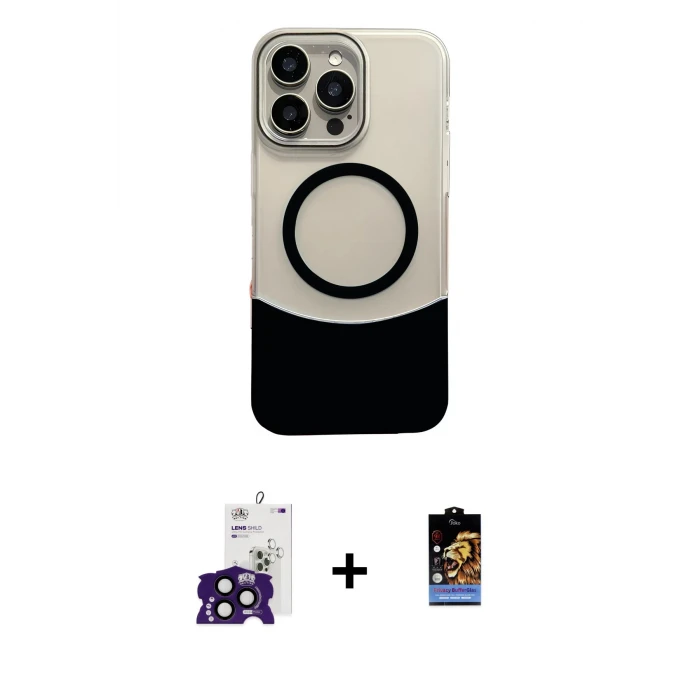 ieg™ iPhone 16 Pro Max Kılıf Kozmos Form Özel Seri - Siyah Buffer Hayalet Cam Ekran Koruyucu + Bilvis Titan Kamera Lens - SH