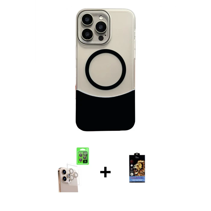 ieg™ iPhone 16 Pro Max Kılıf Kozmos Form Özel Seri - Siyah Buffer Hayalet Cam Ekran Koruyucu + Natural Grey Raze Metal Kamera Lens