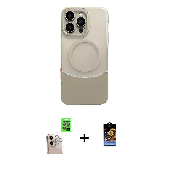 ieg™ iPhone 16 Pro Max Kılıf Kozmos Form Özel Seri - Siyah Buffer Hayalet Cam Ekran Koruyucu + Natural Grey Raze Metal Kamera Lens