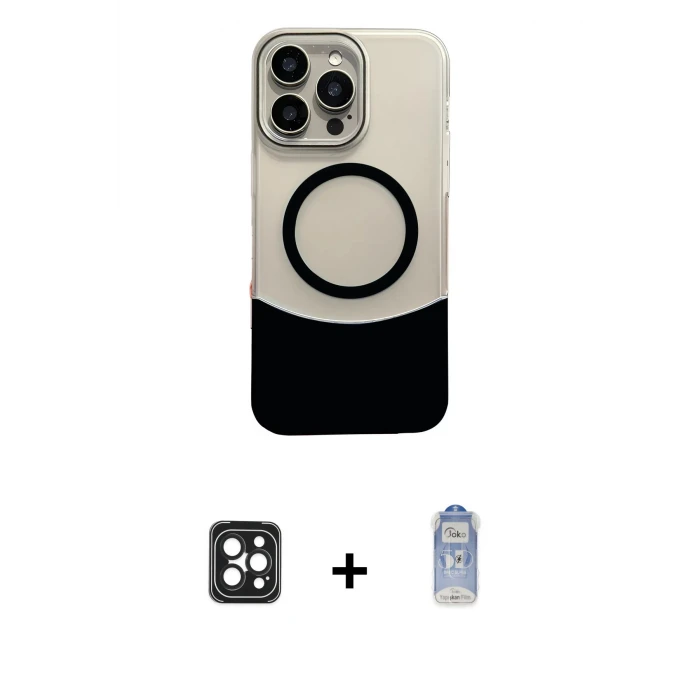 ieg™ iPhone 16 Pro Max Kılıf Kozmos Form Özel Seri - Siyah Joko Magic 5D Cam + Siyah PVD Metal Kamera Lens