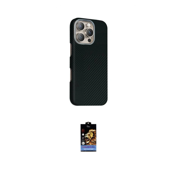 ieg™ iPhone 16 Pro Max Kılıf Kozmos Klasik Prime - Siyah Buffer Hayalet Cam Ekran Koruyucu