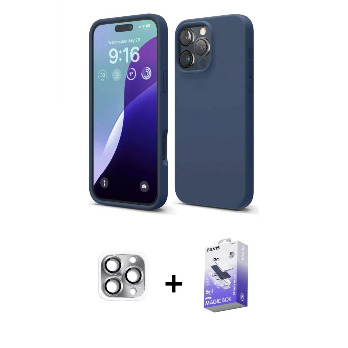 ieg™ iPhone 16 Pro Max Kılıf Kozmos Yansıma Özel Seri - Siyah Bilvis 5in1 5D Magic Hayalet Cam Ekran Koruyucu + Pers Alüminyum Kamera Lens - GI