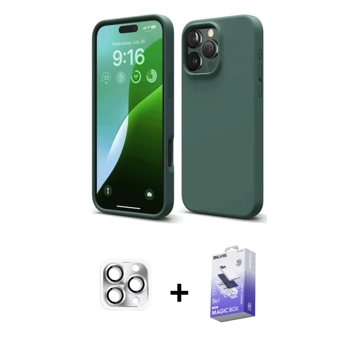 ieg™ iPhone 16 Pro Max Kılıf Kozmos Yansıma Özel Seri - Siyah Bilvis 5in1 5D Magic Hayalet Cam Ekran Koruyucu + Pers Alüminyum Kamera Lens - GS
