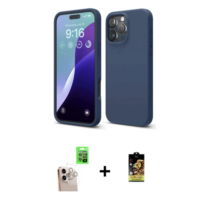 ieg™ iPhone 16 Pro Max Kılıf Kozmos Yansıma Özel Seri - Siyah Buffer Cam Ekran Koruyucu + Natural Grey Raze Metal Kamera Lens