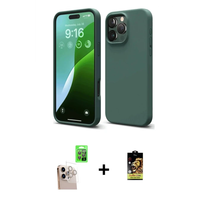 ieg™ iPhone 16 Pro Max Kılıf Kozmos Yansıma Özel Seri - Siyah Buffer Cam Ekran Koruyucu + Natural Grey Raze Metal Kamera Lens