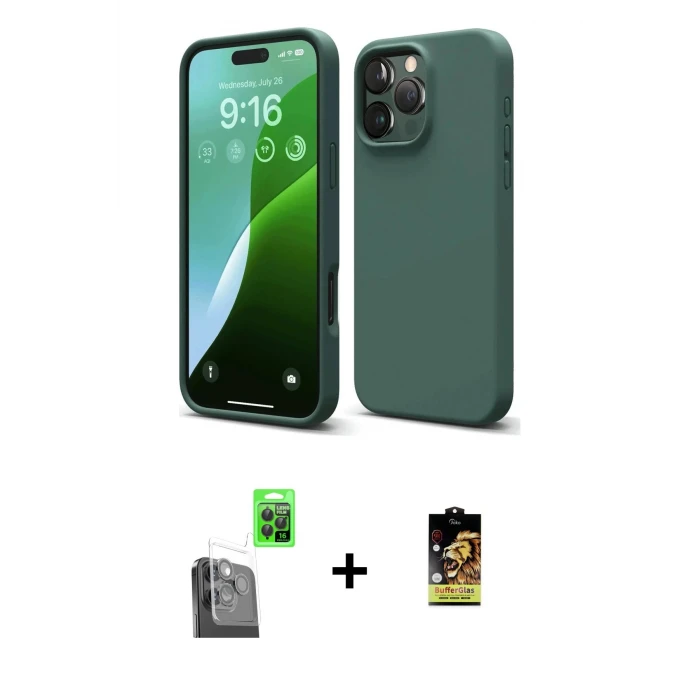 ieg™ iPhone 16 Pro Max Kılıf Kozmos Yansıma Özel Seri - Siyah Buffer Cam Ekran Koruyucu + Siyah Raze Metal Kamera Lens