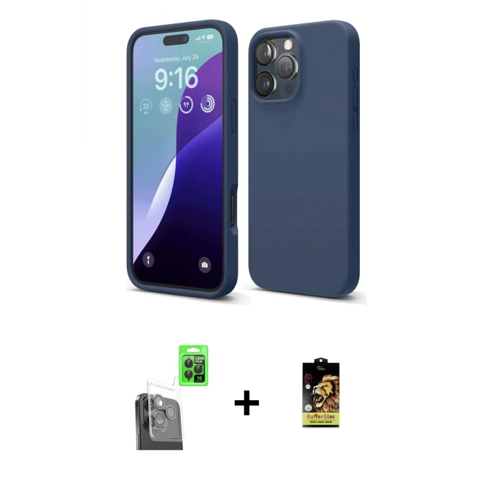 ieg™ iPhone 16 Pro Max Kılıf Kozmos Yansıma Özel Seri - Siyah Buffer Cam Ekran Koruyucu + Siyah Raze Metal Kamera Lens