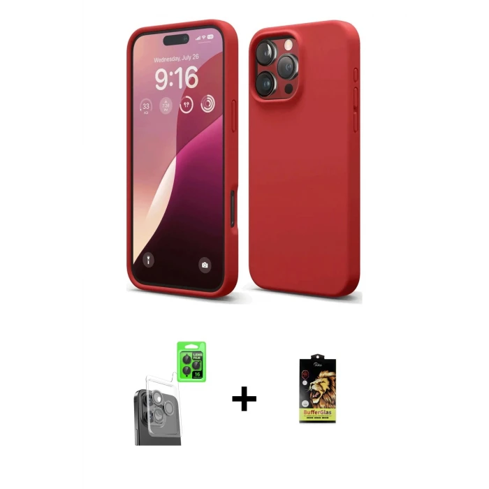 ieg™ iPhone 16 Pro Max Kılıf Kozmos Yansıma Özel Seri - Siyah Buffer Cam Ekran Koruyucu + Siyah Raze Metal Kamera Lens