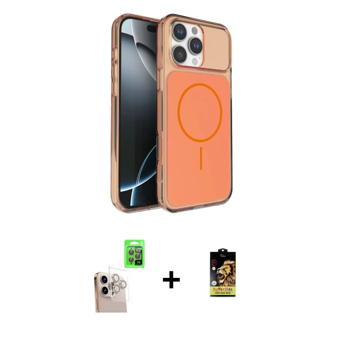 ieg™ iPhone 16 Pro Max Kılıf Kutup Doku Serisi - Siyah Buffer Cam Ekran Koruyucu + Natural Grey Raze Metal Kamera Lens