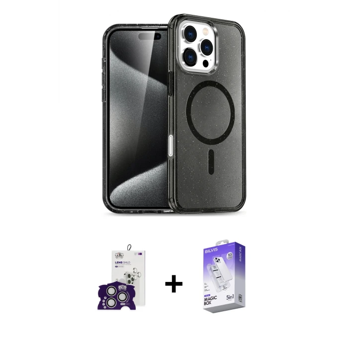 ieg™ iPhone 16 Pro Max Kılıf Nova Asil Prime - Siyah Bilvis 5in1 3D Magic Cam Ekran Koruyucu + Bilvis Titan Kamera Lens - GS