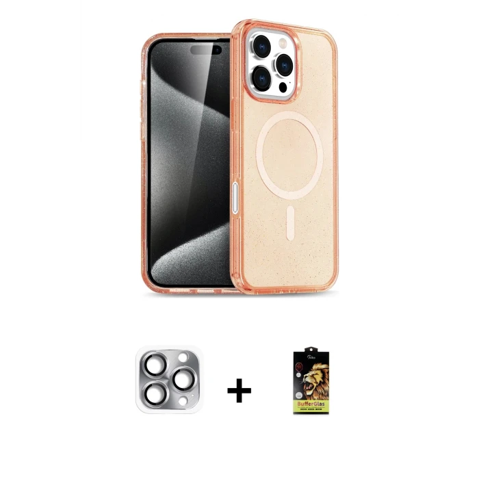 ieg™ iPhone 16 Pro Max Kılıf Nova Asil Prime - Siyah Buffer Cam Ekran Koruyucu + Pers Alüminyum Kamera Lens - GI