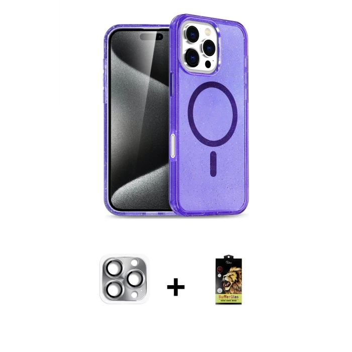 ieg™ iPhone 16 Pro Max Kılıf Nova Asil Prime - Siyah Buffer Cam Ekran Koruyucu + Pers Alüminyum Kamera Lens - GI