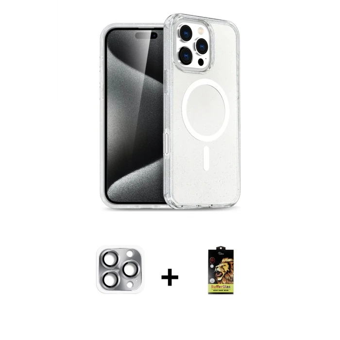 ieg™ iPhone 16 Pro Max Kılıf Nova Asil Prime - Siyah Buffer Cam Ekran Koruyucu + Pers Alüminyum Kamera Lens - GI