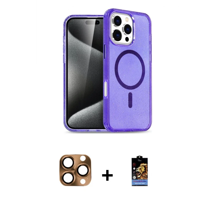 ieg™ iPhone 16 Pro Max Kılıf Nova Asil Prime - Siyah Buffer Hayalet Cam Ekran Koruyucu + Çöl Titanyum Pers Alüminyum Kamera Lens