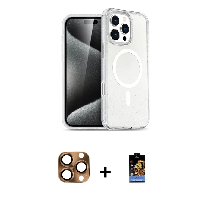 ieg™ iPhone 16 Pro Max Kılıf Nova Asil Prime - Siyah Buffer Hayalet Cam Ekran Koruyucu + Çöl Titanyum Pers Alüminyum Kamera Lens