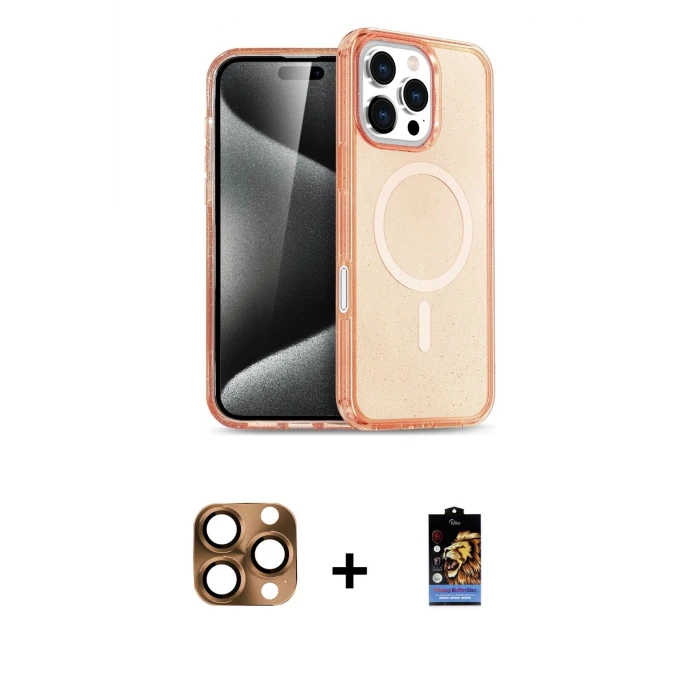 ieg™ iPhone 16 Pro Max Kılıf Nova Asil Prime - Siyah Buffer Hayalet Cam Ekran Koruyucu + Çöl Titanyum Pers Alüminyum Kamera Lens