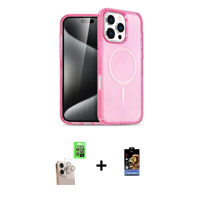 ieg™ iPhone 16 Pro Max Kılıf Nova Asil Prime - Siyah Buffer Hayalet Cam Ekran Koruyucu + Natural Grey Raze Metal Kamera Lens
