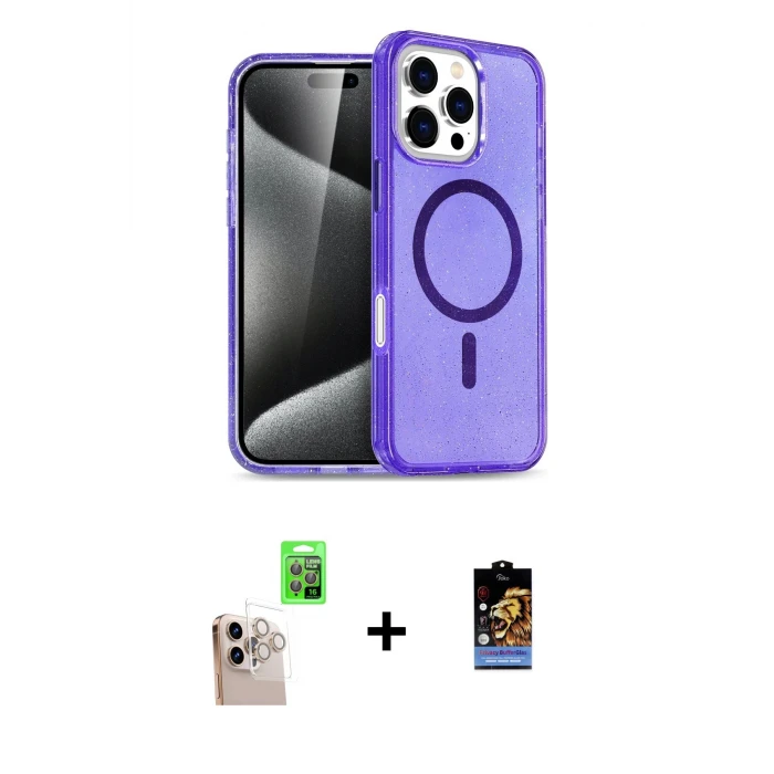 ieg™ iPhone 16 Pro Max Kılıf Nova Asil Prime - Siyah Buffer Hayalet Cam Ekran Koruyucu + Natural Grey Raze Metal Kamera Lens
