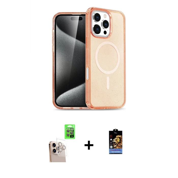 ieg™ iPhone 16 Pro Max Kılıf Nova Asil Prime - Siyah Buffer Hayalet Cam Ekran Koruyucu + Natural Grey Raze Metal Kamera Lens