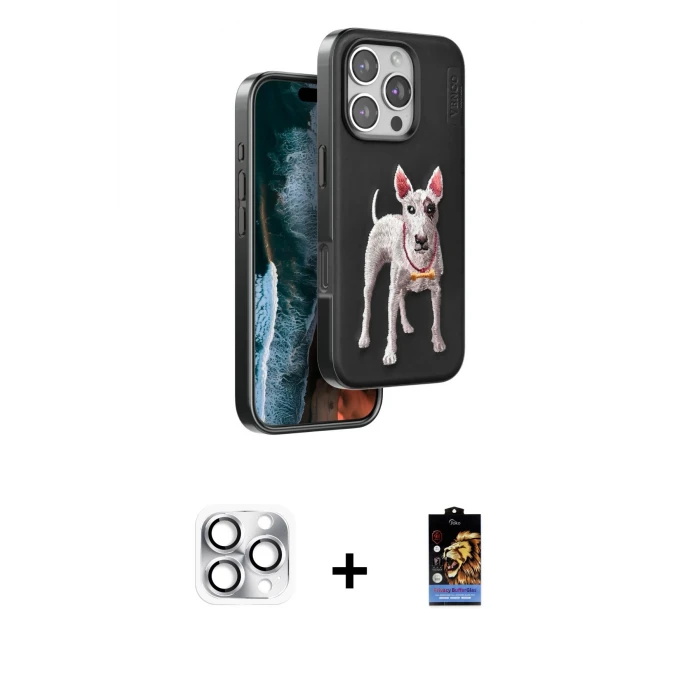 ieg™ iPhone 16 Pro Max Kılıf Nova Form Koleksiyonu - Siyah Buffer Hayalet Cam Ekran Koruyucu + Pers Alüminyum Kamera Lens - GS