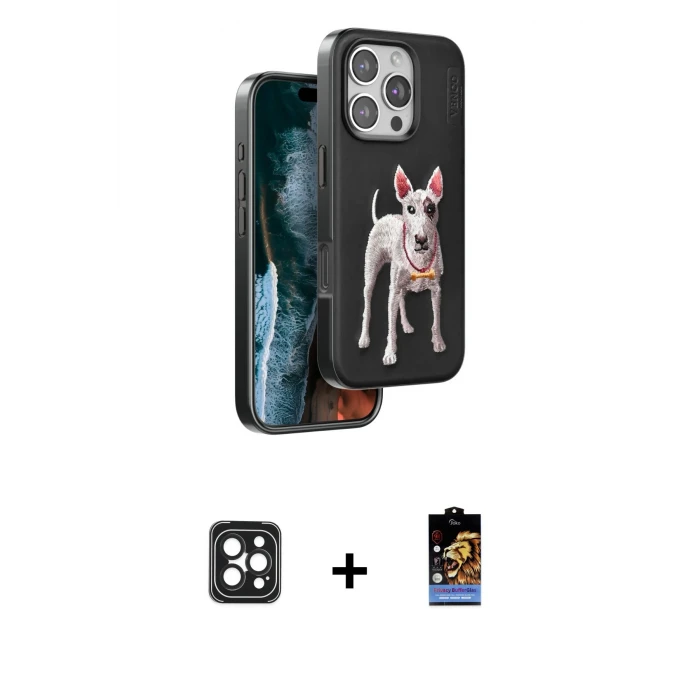 ieg™ iPhone 16 Pro Max Kılıf Nova Form Koleksiyonu - Siyah Buffer Hayalet Cam Ekran Koruyucu + Siyah PVD Metal Kamera Lens