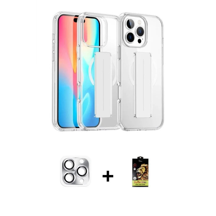 ieg™ iPhone 16 Pro Max Kılıf Nova Işık Koleksiyonu - Siyah Buffer Cam Ekran Koruyucu + Gümüş Pers Alüminyum Kamera Lens